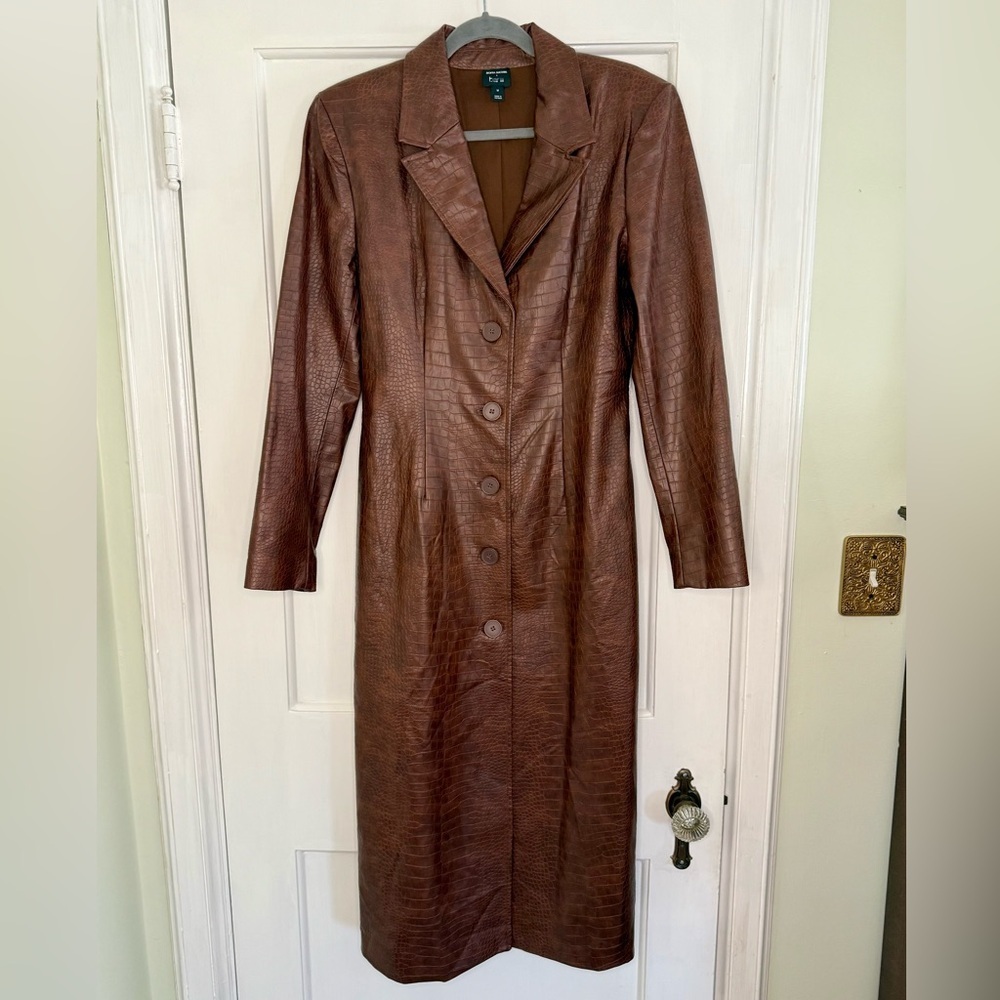 Faux Leather Crocodile Brown Leather Jacket
